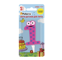 Свеча детская для торта, цифра 1, 1 шт. в упаковке, PATERRA, 401-522 (24) Розовый - фото