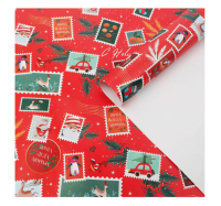 Бумага упаковочная глянцевая "Новогодние марки", 70 х 100 см, 7066049 Красный - фото