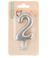 Свеча Цифра, 2 Овал, Серебро, Металлик, 7 см, 1 шт., арт 1558 Серебро - фото