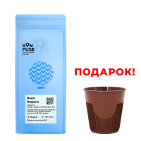 Комплект: Кофе Bonfuse Brazil Mogiana 1кг зерно 100% арабика + Стакан для горячего 250мл полипропиленовый коричневый 13шт Голубой - фото