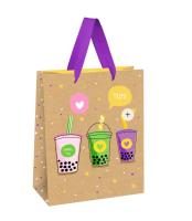 Пакет подар. "Coctail", 18*23*10 см, MESHU, выб. лак, крафт, MS 51771 Коричневый - фото