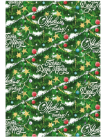 Бумага упаковочная глянцевая "Новогодняя ёлка", 70 х 100 см, 10387345 Зеленый - фото
