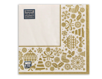 Салфетки бум. Bouquet 33*33, 3сл 20шт "Новогодняя скатерть. Золото на белом" Белый - фото