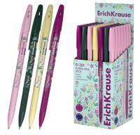 Ручка шариковая ERICH KRAUSE "R-301 Stick Floral" СИНЯЯ, синяя, корпус ассорти, 144573 Микс - фото