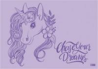 Плёнка цветная для уроков труда арт.51144/ 200 ЕДИНОРОГ (500х700 мм, полноцветный дизайн, ПВХ плотностью 140 мкм, ПЭТ-пакет с европодвесом) Сиреневый - фото