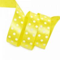 Лента атласная Ideal горошек 25мм,  цвет желтый-белый, упаковка 27,4м Желтый - фото