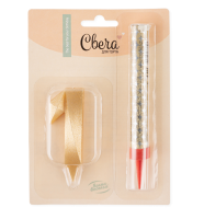 Набор, Фонтан и Свеча Цифра, 1 Грани, Золото, 10 см, 1 шт., 1771 Золотой - фото