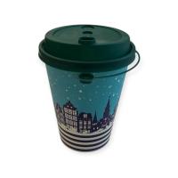 Комплект: Стакан бум. 350мл  д/гор Зима + Крышка д/стакана бум. PP D-90мм Темно-зеленая, 1/5 Разноцветный - фото