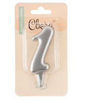 Свеча Цифра, 1 Овал, Серебро, Металлик, 7 см, 1 шт.,арт 1557 Серебро - фото