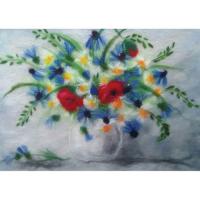 Картины шерстью 20*30см "Ромашки, маки, васильки"  - фото