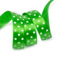 Лента атласная Ideal горошек 25мм, цвет зеленый-белый, упаковка 27,4м Зеленый - фото