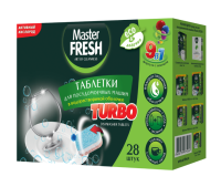 Таблетки для посудомоечной машины Master FRESH TURBO, 9 в 1, 28 шт, ТРЕХСЛОЙНЫЕ, С0006862  - фото