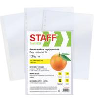 Папки-файлы перфор. А4 STAFF ЭКОНОМ, КОМПЛЕКТ, матовые, 30 мкм, 100шт, 273002 Прозрачный - фото