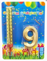 Набор, Фонтан и Свеча Цифра, 9 Грани, Золото, 10 см, 1 шт., 1779 Золотой - фото