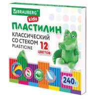 Пластилин классический BRAUBERG "KIDS", 12 цветов, 240 г, стек, ВЫСШЕЕ КАЧЕСТВО 106436 Микс - фото