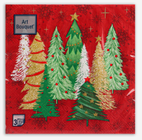 Салфетки бум. Bouquet 33*33, 3сл 20шт "Ели в красном" Красный - фото