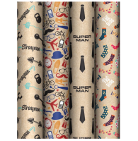 Бумага упаковочная крафт «Super Man», 70*100 см, 70г/м2, MESHU, ассорти, 4 дизайна, 372635 Микс - фото