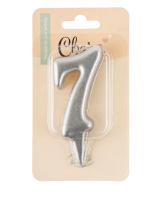 Свеча Цифра, 7 Овал, Серебро, Металлик, 7 см, 1 шт., арт 1563 Серебро - фото