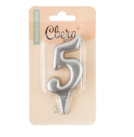 Свеча Цифра, 5 Овал, Серебро, Металлик, 7 см, 1 шт., арт 1561 Серебро - фото