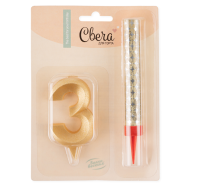 Набор, Фонтан и Свеча Цифра, 3 Грани, Золото, 10 см, 1 шт., 1773 Золотой - фото