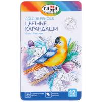 Карандаши цветные Гамма "Класические", 12цв., заточен., картон, европодвес, 389217  - фото