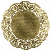 Салфетки бум.ажурные золото 28 см 10 шт/упак  - фото