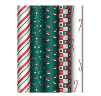 Бумага упаковочная глянцевая «Cristmas pattern», 70*100 см, 80г/м2, ассорти, 5 дизайнов, MESHU Разноцветный - фото