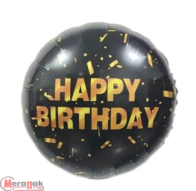 Шар фольгированный(2) (18''/46 см) Круг, Happy Birthday (золотое конфетти), Черный, 1 шт.  - фото
