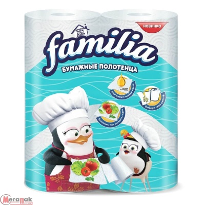 Полотенца бумажные в рулоне Familia 2 слоя белые 2 шт/упак  - фото