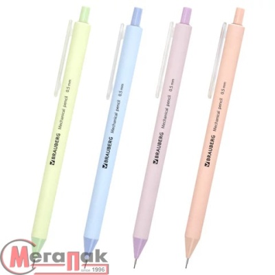 Карандаш механический 0,5 мм, BRAUBERG SOFT PASTEL, корпус soft-touch микс  - фото