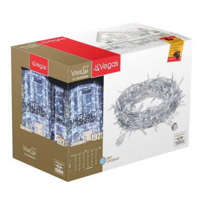 Электрогирлянда-конструктор "Занавес" VEGAS 24V, 192 холодных LED ламп, 6 нитей, прозрачный провод, 1*4м/32/4, арт. 55025 Прозрачный - фото