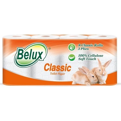 Туалетная бумага "BELUX" Классик белая, 3-сл, 8 рул, арт. 274418 Белый - фото