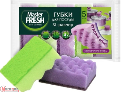 Губки для мытья посуды XL-размер STRONG effect, 5шт Master FRESH, арт. C0008185, С0006512, С0007009 Микс - фото