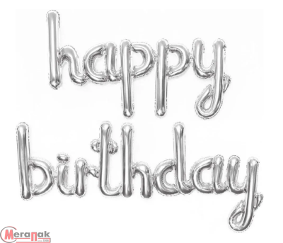 Шар (17''/43 см) Мини-фигура, Надпись "Happy Birthday", Серебро,1 шт. в уп.  - фото