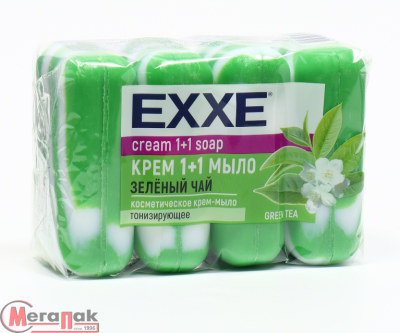 Крем-мыло EXXE  1+1 "Зелёный чай" (ЗЕЛЁНОЕ полосатое), 90г х 1штука арт. С0007675  - фото