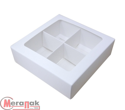 Коробка для конфет 4шт с вклеенным окном 120*120*30 мм (белая), 1 шт, 051080 (50) Белый - фото