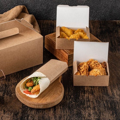 Коробка для наггетсов OSQ Fast Food Box S 115*75*45 мм крафт/белая 25 шт/упак  - фото