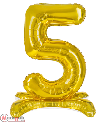 Шар фольга Falali (32''/81 см) Цифра, 5 на подставке, Золото, 1 шт. в уп.(надув воздухом) Золотой - фото
