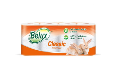 Туалетная бумага "BELUX" Классик белая, 3-сл, 8 рул, арт. 274418 Белый - фото