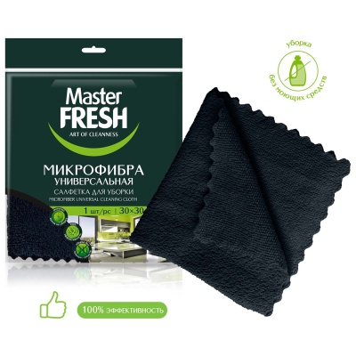 Салфетка универсальная микрофибра 30*30, 1 шт, ЧЕРНАЯ Master FRESH, С0008406 (30)  - фото