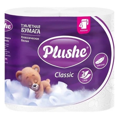 Туалетная бумага Plushe Classic 2 слоя 18 м белая 4 шт/упак  - фото
