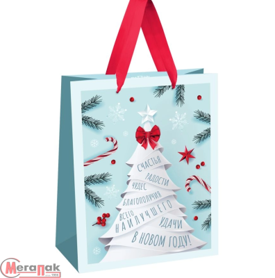 Пакет подарочный «Christmas wish», 18*23*10 см, матовая ламинация, MESHU Голубой - фото