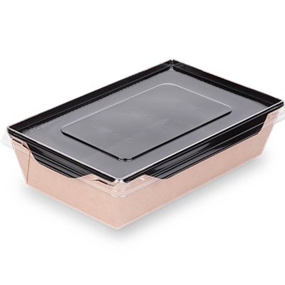 Контейнер бумажный OSQ OpSalad 800 Black Wood 207*127*55 мм с крышкой черный/крафт 50 шт/упак  - фото