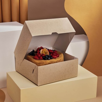 Коробка для десертов OSQ Cake 6000 6820 мл 255*255*105 мм крафт/белая 1 шт. Коричневый - фото