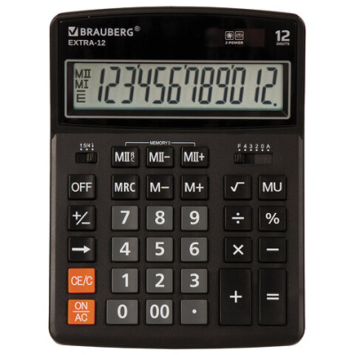Калькулятор настольный BRAUBERG EXTRA-12-ВК, 250481, 250472,250478, 250477,250485, 250471 ( 206*155) Черный - фото