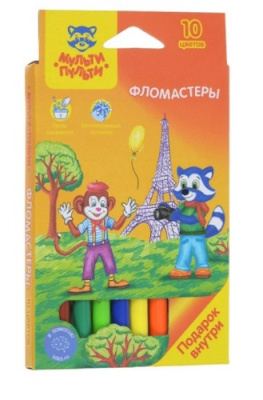 Фломастеры Мульти-Пульти "Енот во Франции", 10цв., смываемые, картон, европодвес WP_10714, 240099  - фото