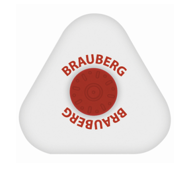 Ластик BRAUBERG "Energy", 45х45х10 мм, белый, треугольный, красный пластиковый держатель, 222473 Белый - фото