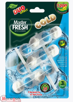 Блок подвесной для унитаза Master FRESH GOLD DUO EFFECT 5в1 МОРСКОЙ, 3шт, С0007434  - фото