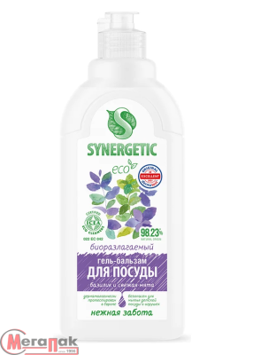 Гель-бальзам д/мытья посуды и детских игрушек 0,5л "Synergetic" Базилик и свежая мята (14) 103059  - фото