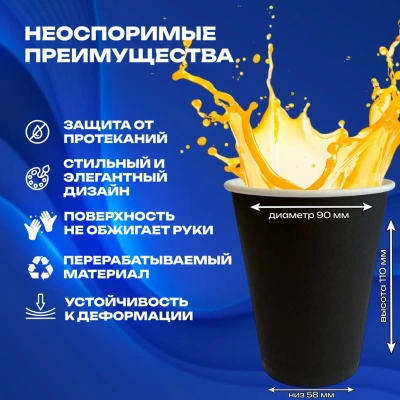 Стакан бумажный 300-350мл для горячего Черный d90 50шт, арт. HB90-430 (5664) Стакан бумажный 300-350мл для горячего Черный d90 50шт, арт. HB90-430 (5664) Черный - фото